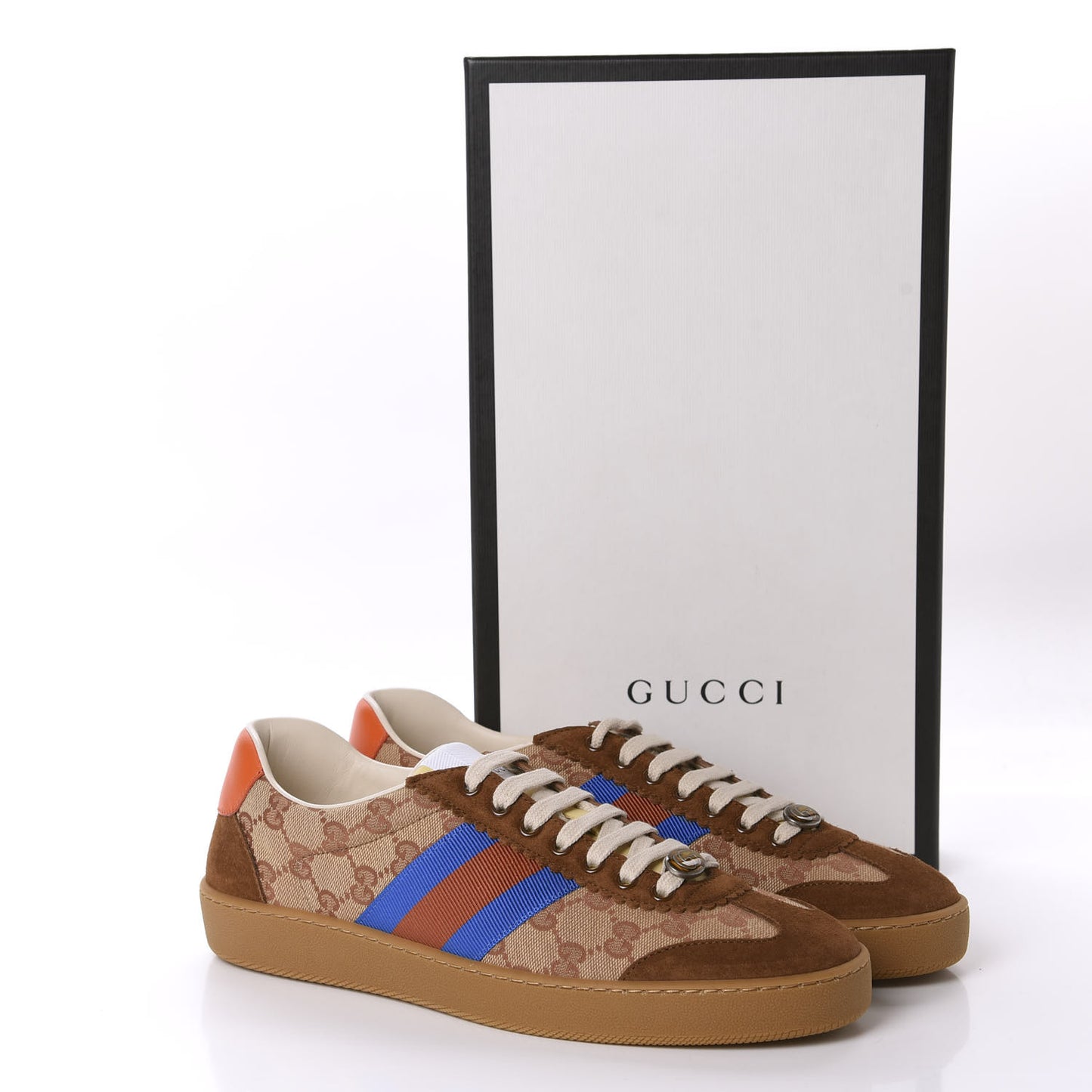 GG Monogram Suede Web Mens G74 Sneakers 8.5 Beige Ruggine Cuir