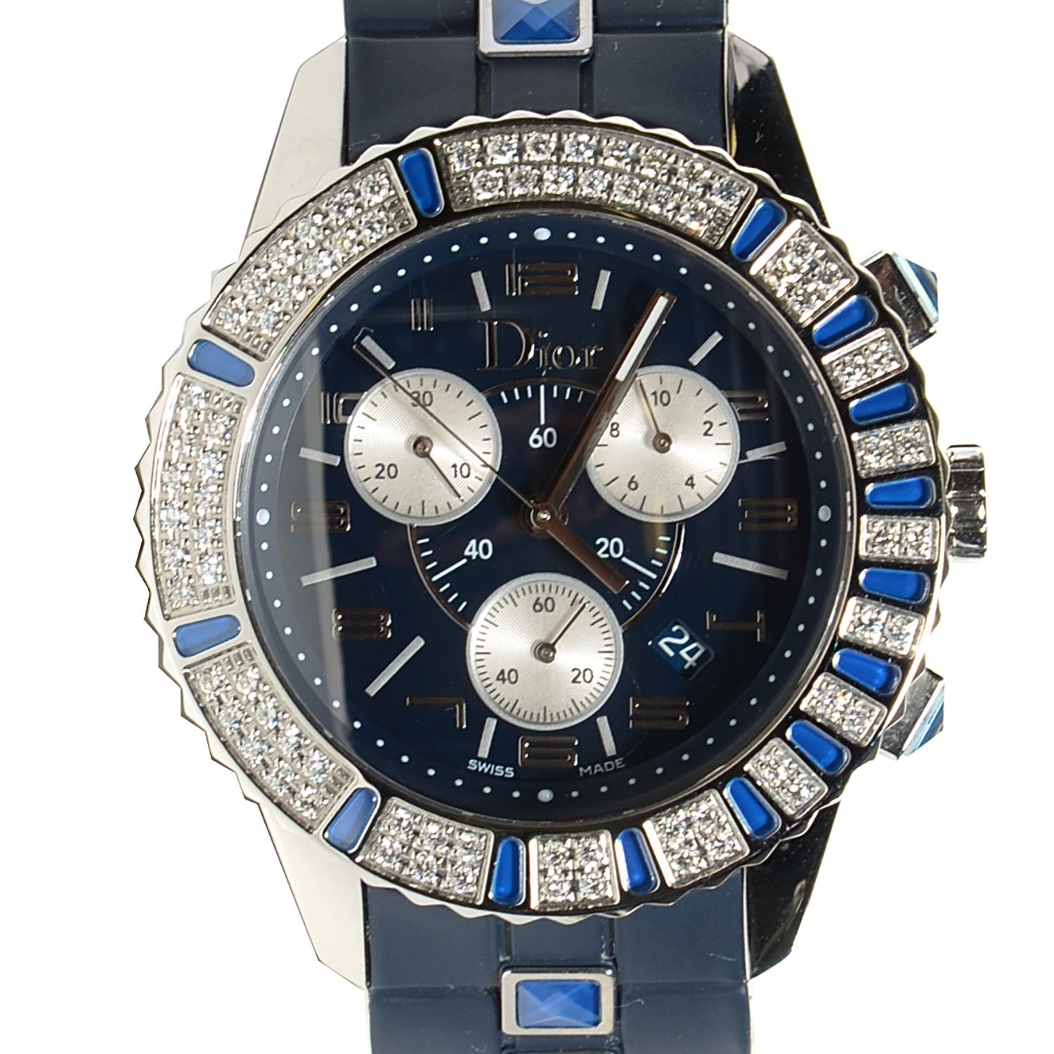 Christian Dior Stainless Steel Rubber Diamond Blue Sapphire 38mm Christal Chronograph Quartz Watch Blue 1 of 7