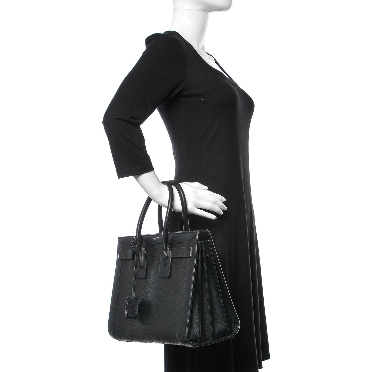 Python Calfskin Embossed Small Sac de Jour Black