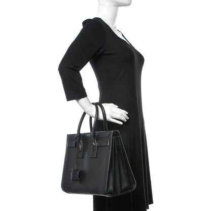 Saint Laurent Python Calfskin Embossed Small Sac de Jour Black 2 of 15