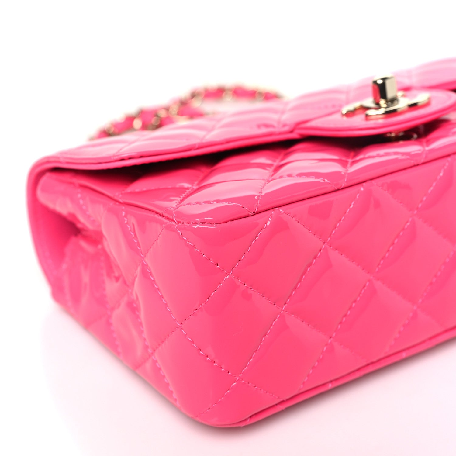 Chanel Patent Calfskin Quilted Mini Rectangular Flap Pink 9 of 11