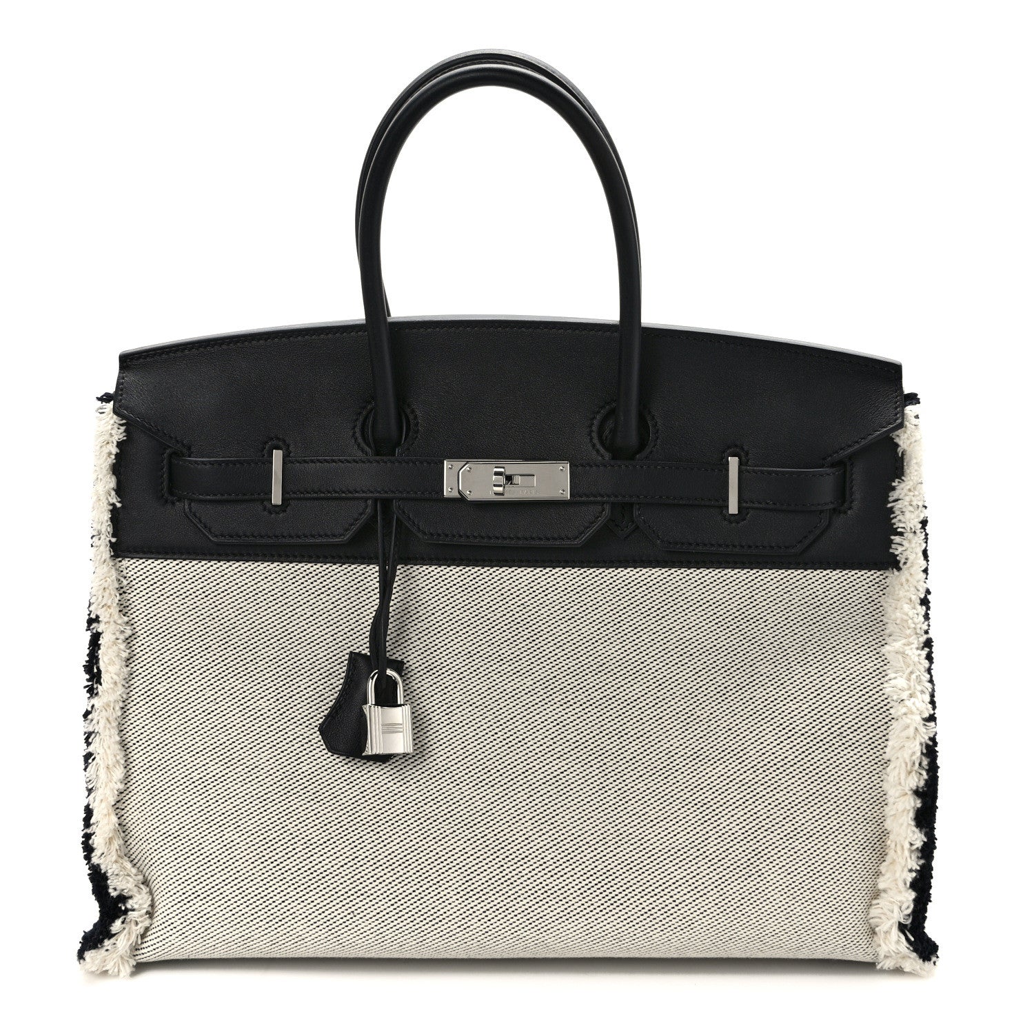 Hermes Swift Twill H Fray Fray Birkin 35 Black Ecru 1 of 10