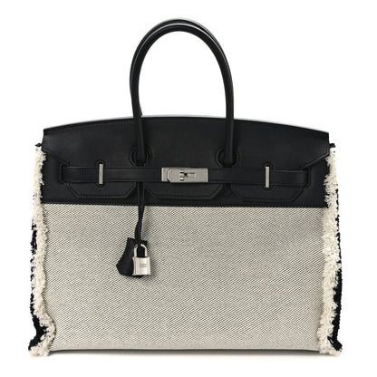Hermes Swift Twill H Fray Fray Birkin 35 Black Ecru 1 of 10