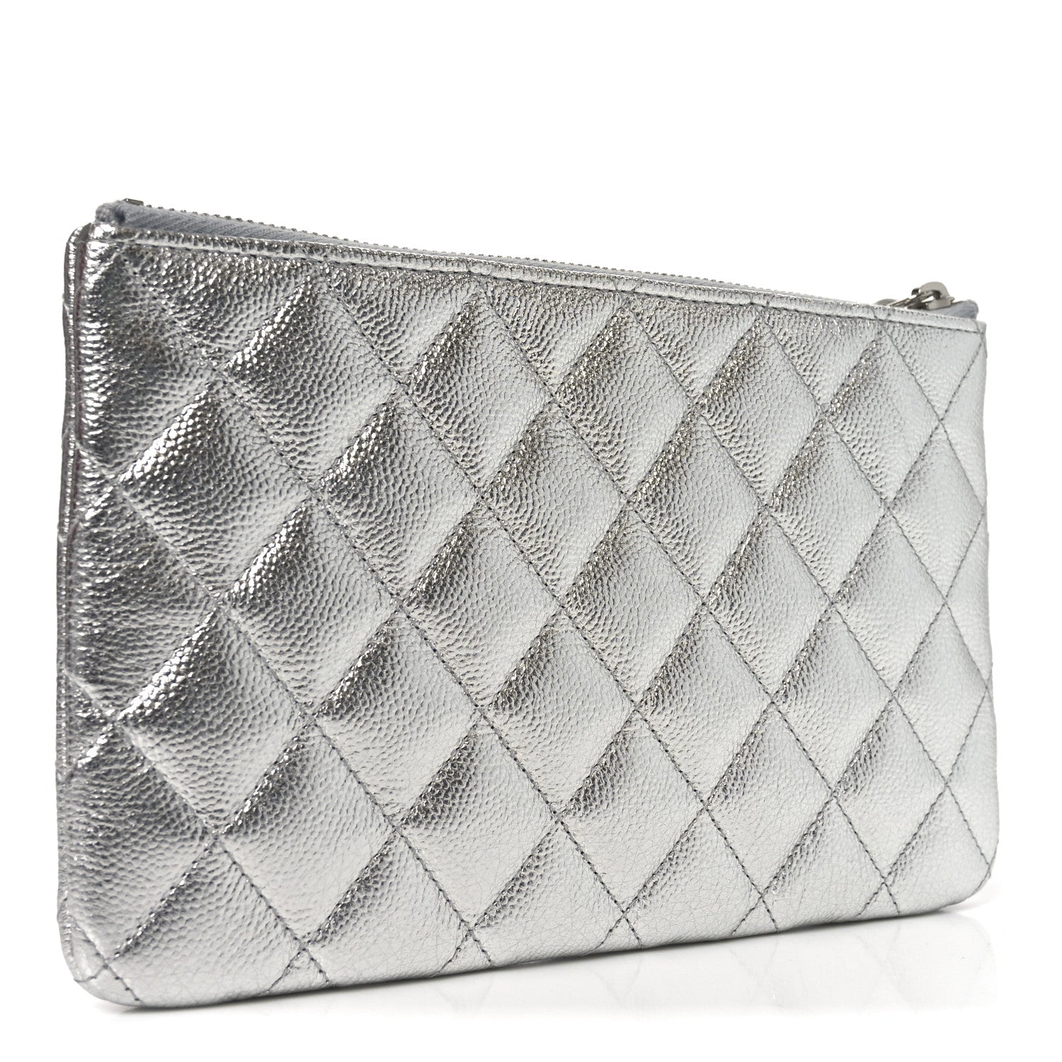 Chanel Metallic Caviar Quilted Small Zipped Pouch Silvery 3 of 8