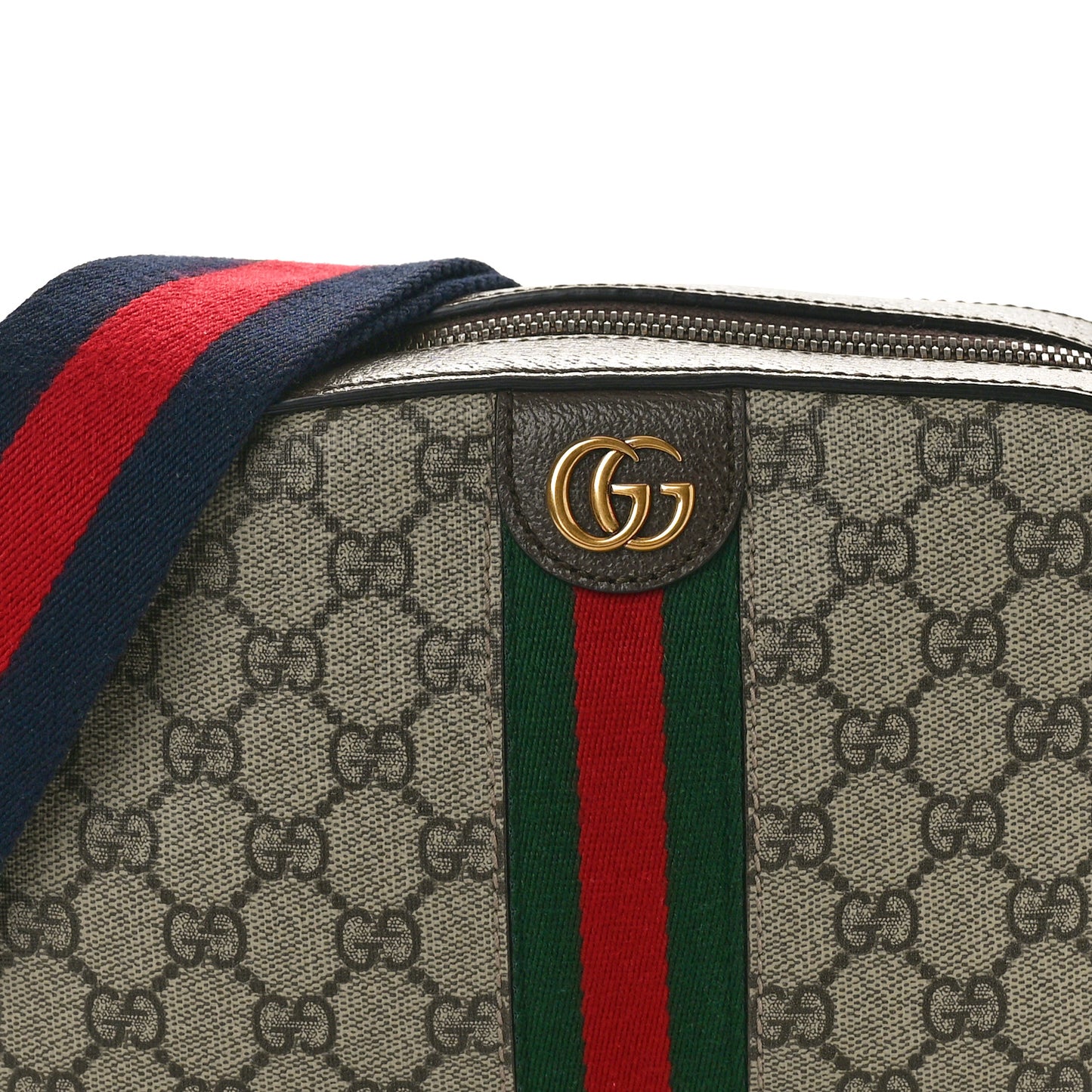 GG Supreme Monogram Textured Dollar Calfskin Web Ophidia Wristlet Shoulder Bag Beige Ebony New Acero