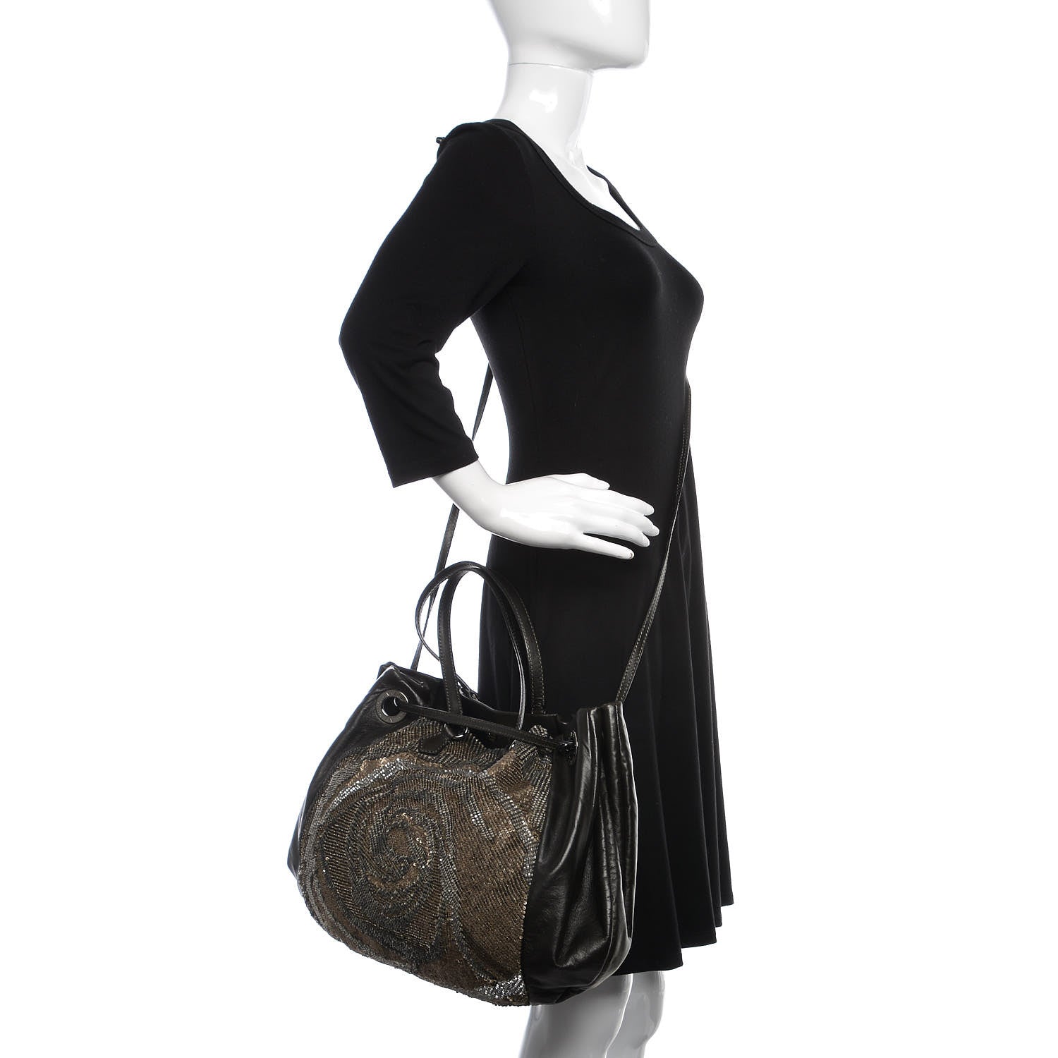 Valentino Garavani Lambskin Sequin Rosette Tote Black Silver 2 of 9
