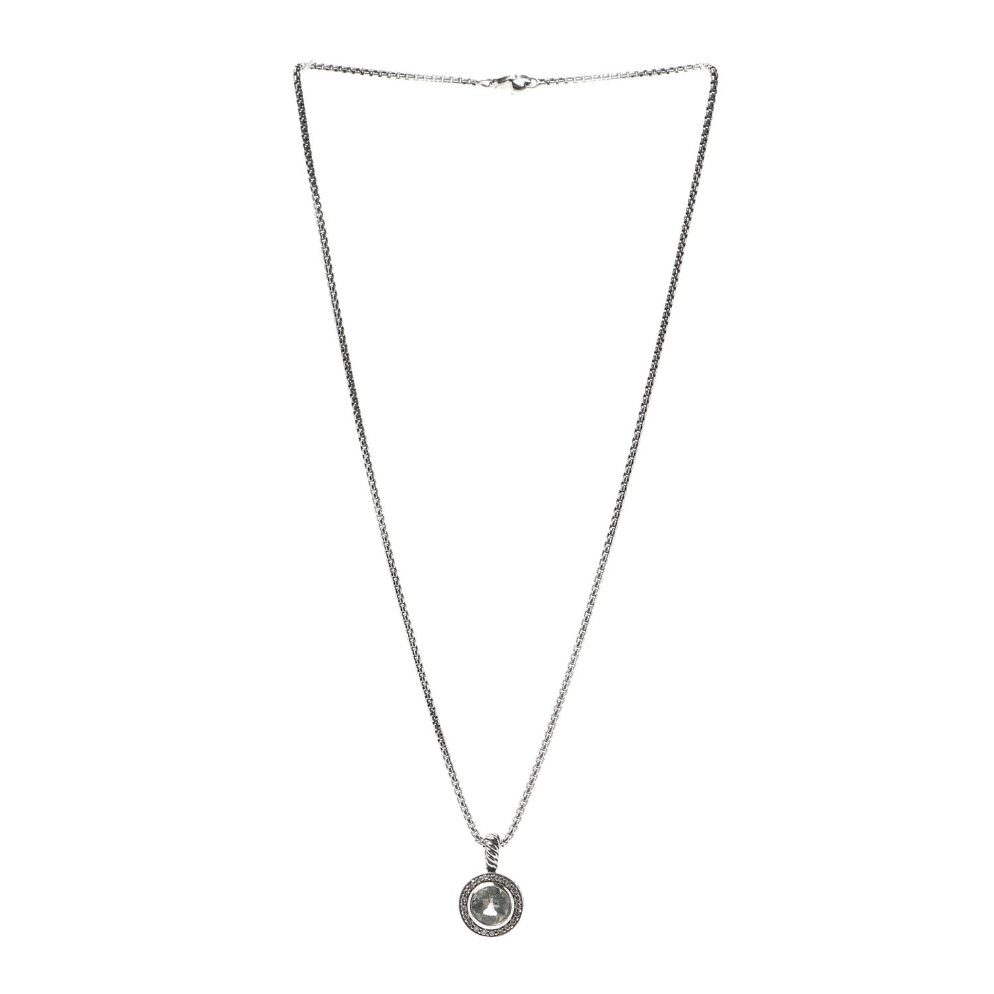 Sterling Silver Diamond Prasiolite 8mm Petite Cerise Pendant Necklace