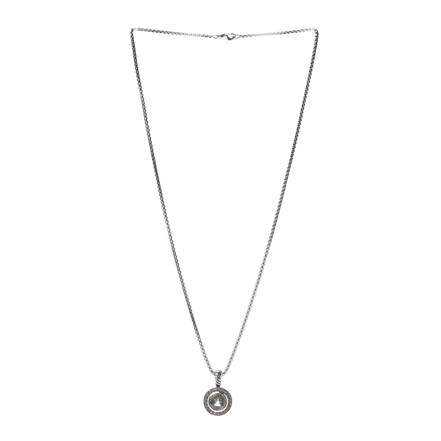 David Yurman Sterling Silver Diamond Prasiolite 8mm Petite Cerise Pendant Necklace 3 of 5