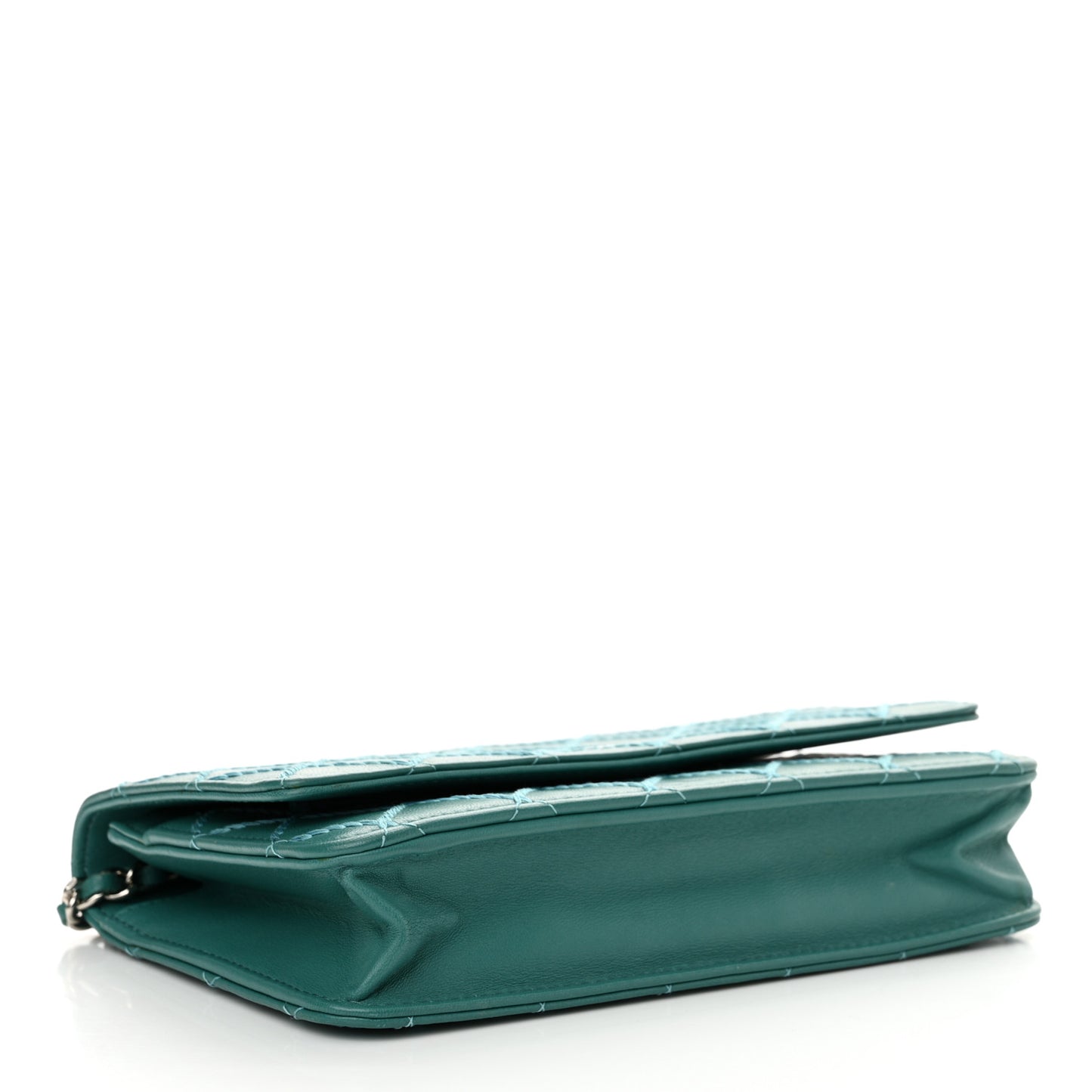 Calfskin Diamond Stitch Wallet On Chain WOC Turquoise