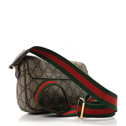 Gucci GG Supreme Monogram Textured Dollar Calfskin Web Mini Ophidia Envelope Shoulder Bag Beige Ebony New Acero 3 of 10