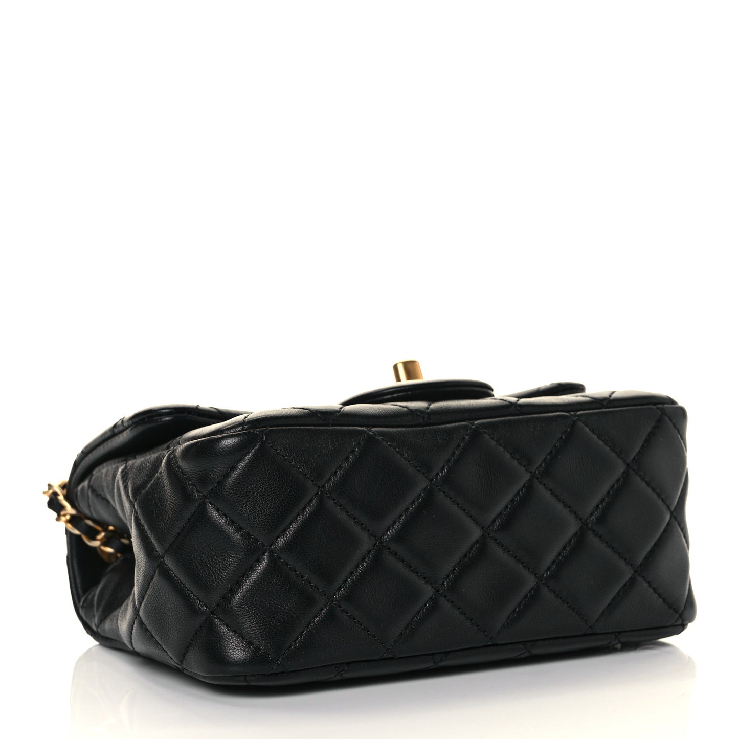 Lambskin Quilted Mini Pearl Crush Flap Black