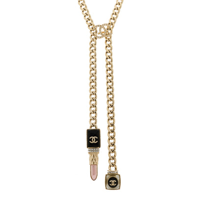 Chanel Metal Strass Pearl Lipstick Necklace Pink Gold 1 of 5