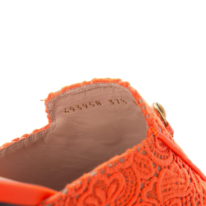 Gucci Lace Malaga Kid Womens Princetown Slippers 37.5 Orange Fluo Skin Rose 8 of 9