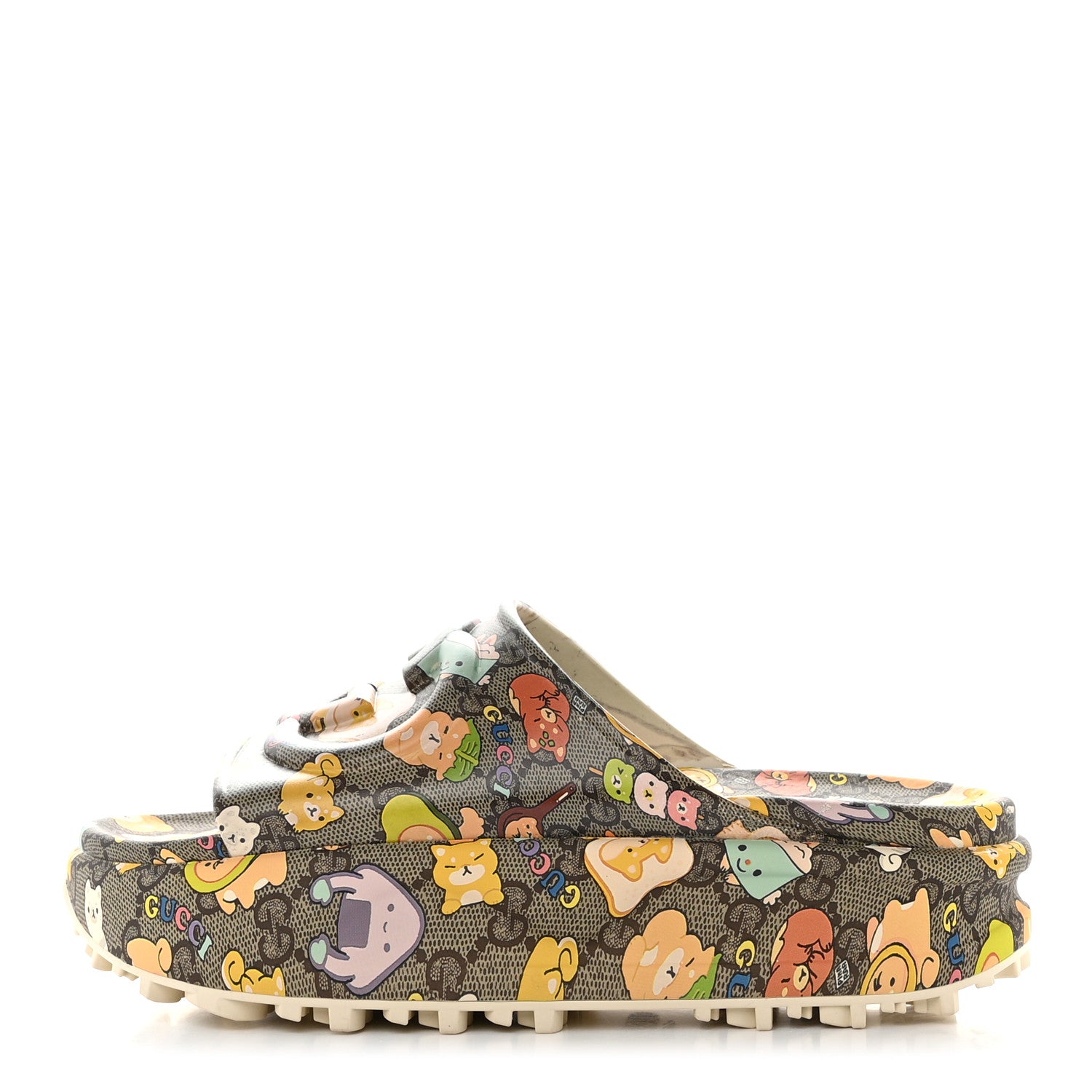 Gucci X PIKARAR Cubic Rubber Monogram Animal Print Womens Interlocking G Platform 42mm Slide Sandals 38 Beige Ebony Multicolor 1 of 9