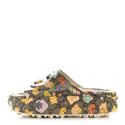 Gucci X PIKARAR Cubic Rubber Monogram Animal Print Womens Interlocking G Platform 42mm Slide Sandals 38 Beige Ebony Multicolor 1 of 9