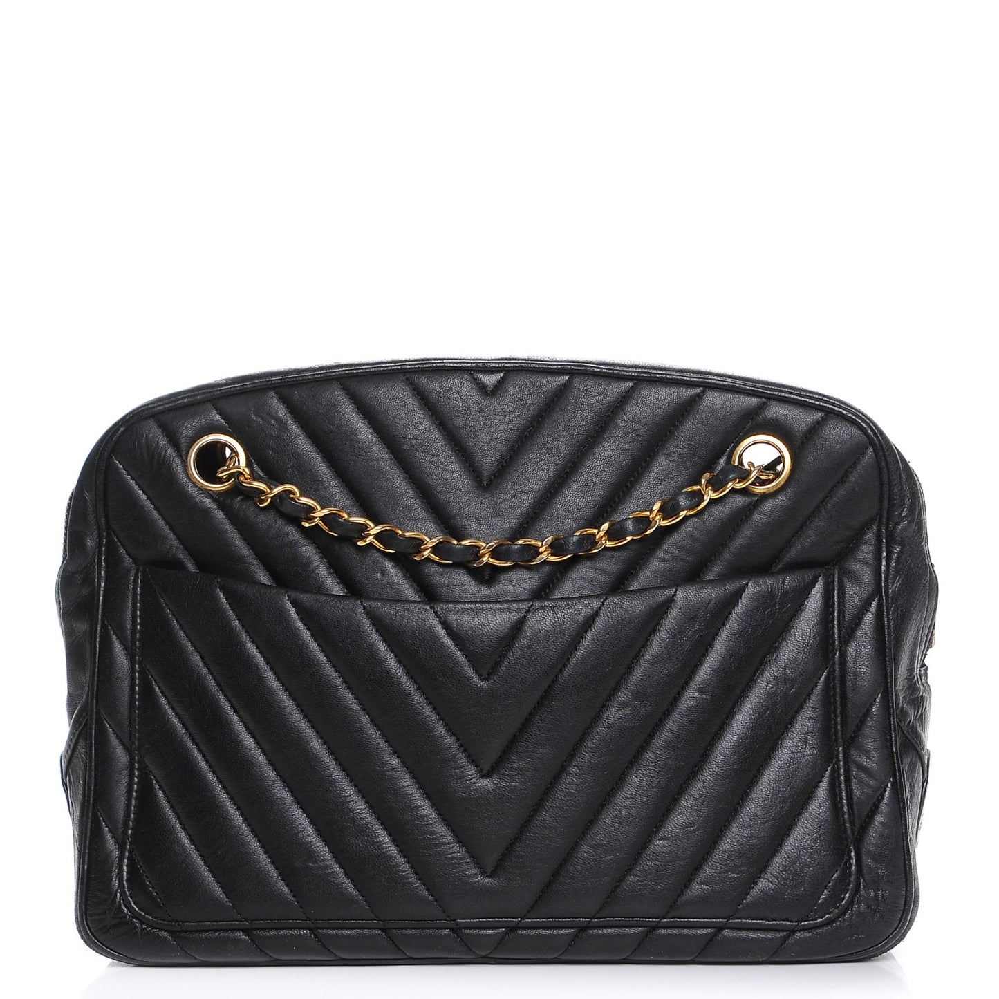 Lambskin Chevron Quilted Camera Case Black