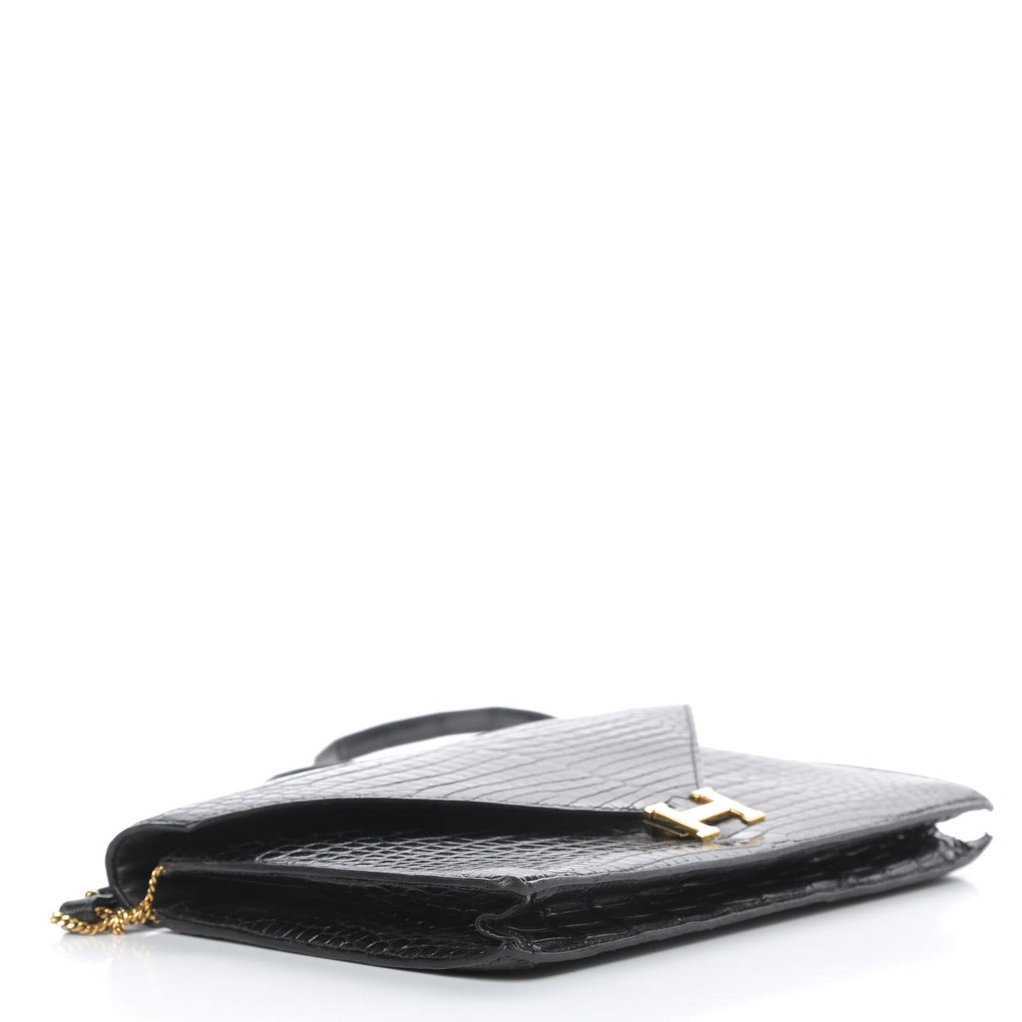 Shiny Porosus Crocodile Lydie Clutch Black