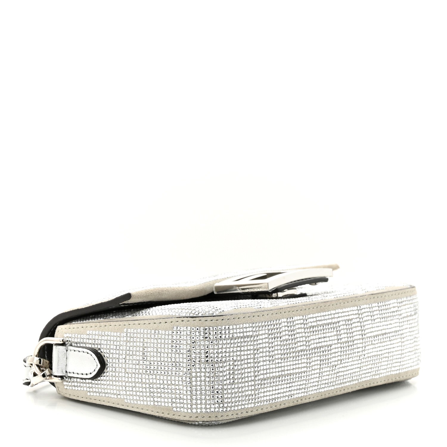 Fendi Crystal Vitello Laminato FF Mini Baguette Crystal Argento 4 of 10