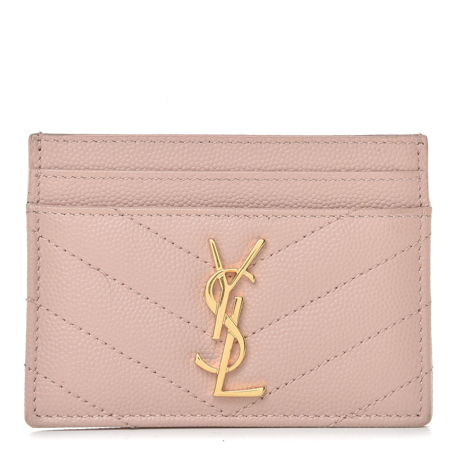 Saint Laurent Grain De Poudre Matelasse Chevron Monogram Credit Card Case Pale Pink 1 of 7