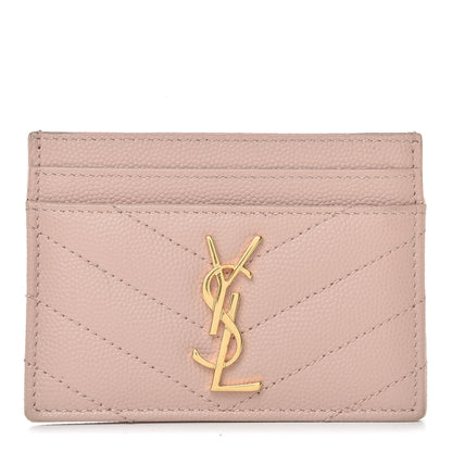 Saint Laurent Grain De Poudre Matelasse Chevron Monogram Credit Card Case Pale Pink 1 of 7