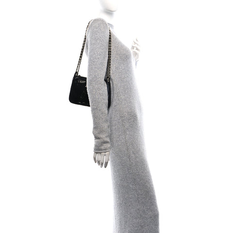 Mesh Shiny Lambskin Clutch With Chain  Black