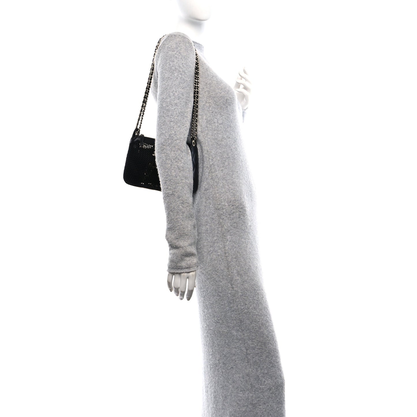 Mesh Shiny Lambskin Clutch With Chain  Black