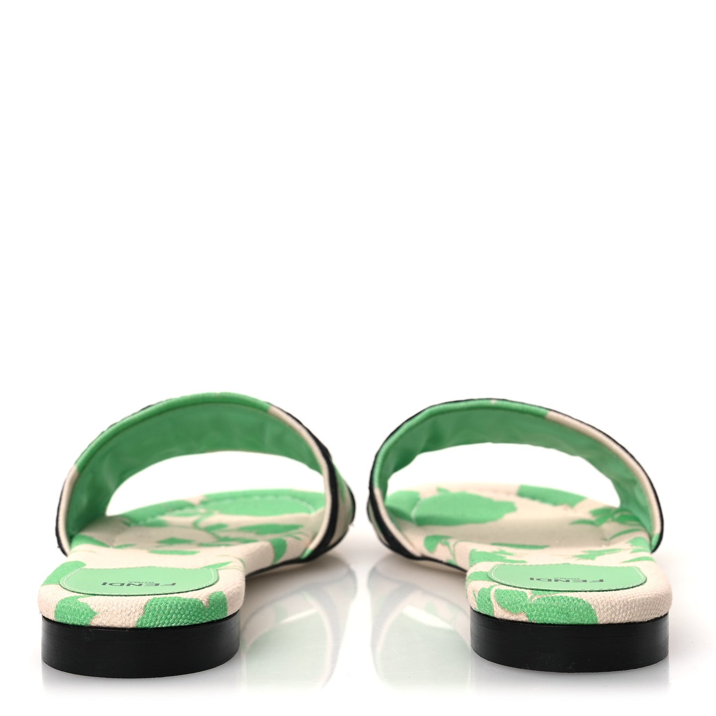 Canvas Floral Print Logo Flat Slide Sandals 39.5 Green