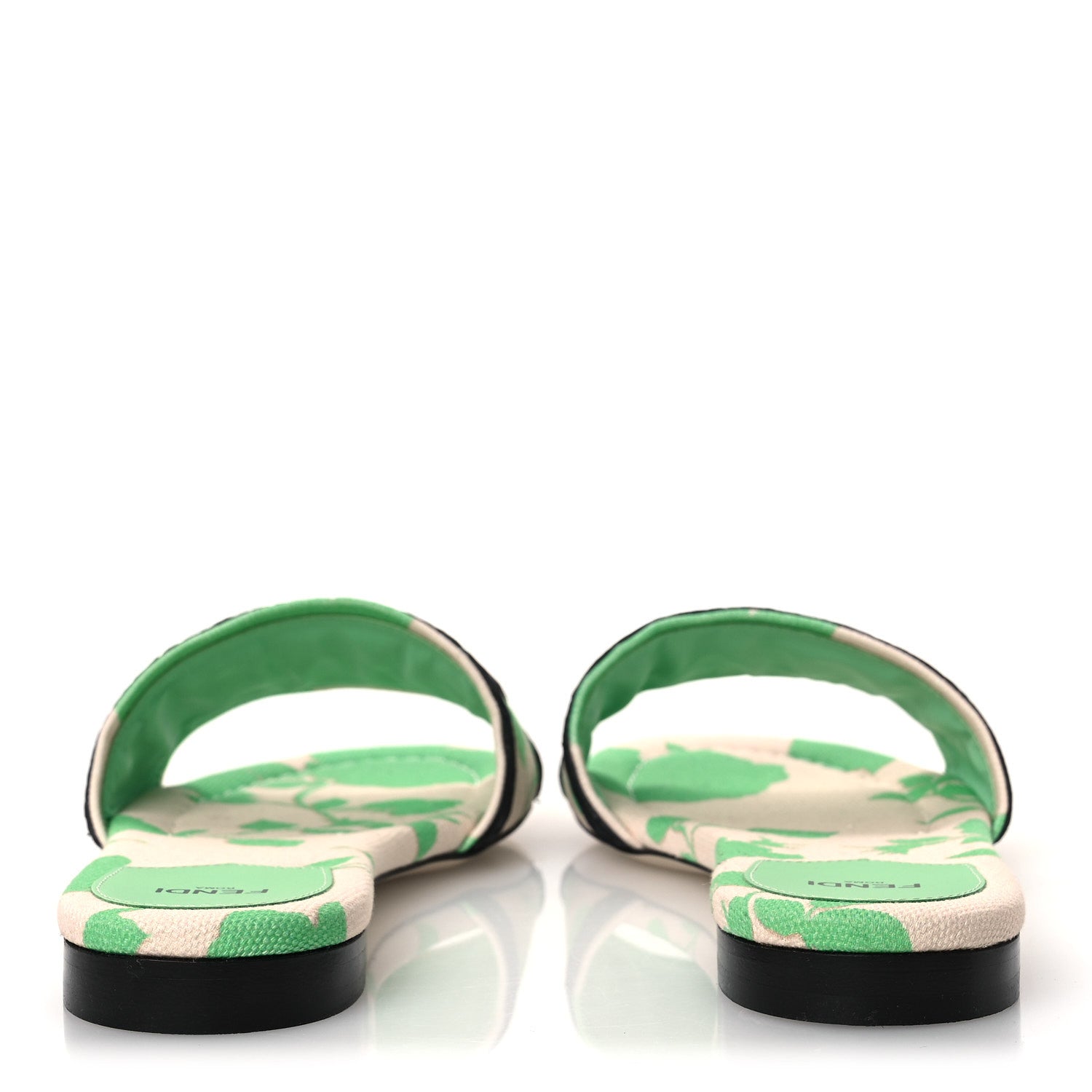 Fendi Canvas Floral Print Logo Flat Slide Sandals 39.5 Green 6 of 10