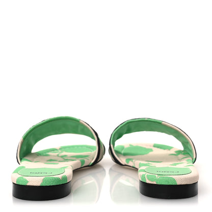 Fendi Canvas Floral Print Logo Flat Slide Sandals 39.5 Green 6 of 10