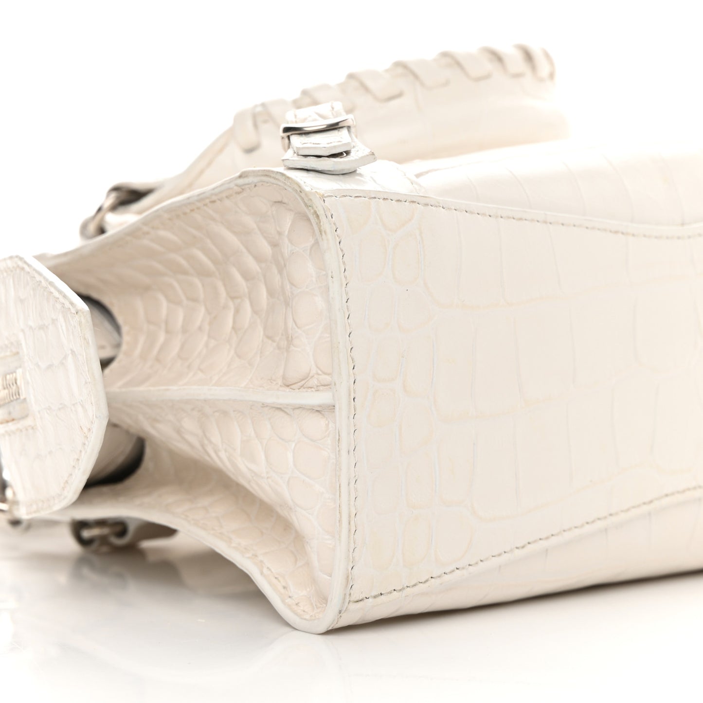 Extra Supple Calfskin Crocodile Embossed Neo Classic Silver Hardware Mini City White
