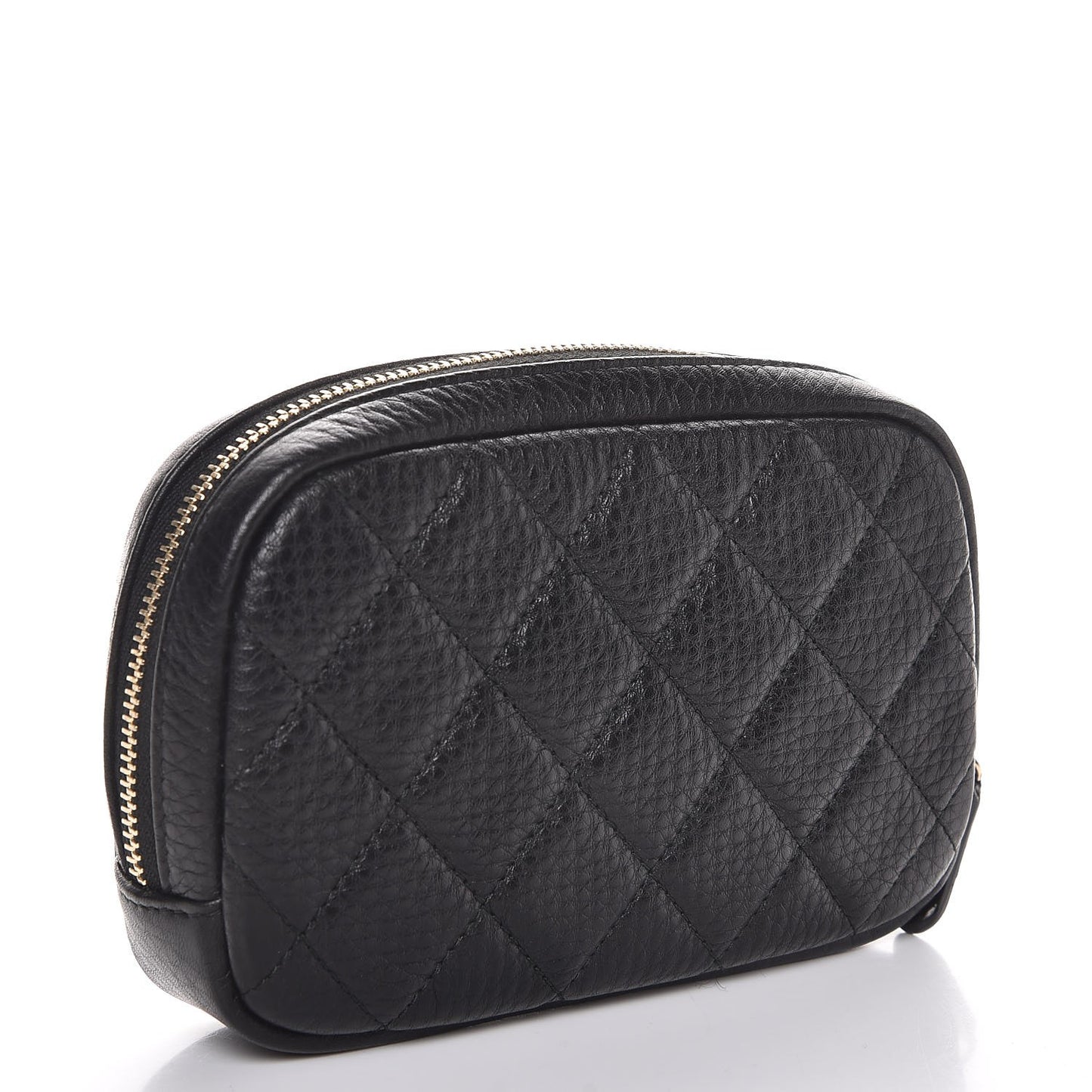 Grained Calfskin Quilted Small Curvy Pouch Cosmetic Case Black