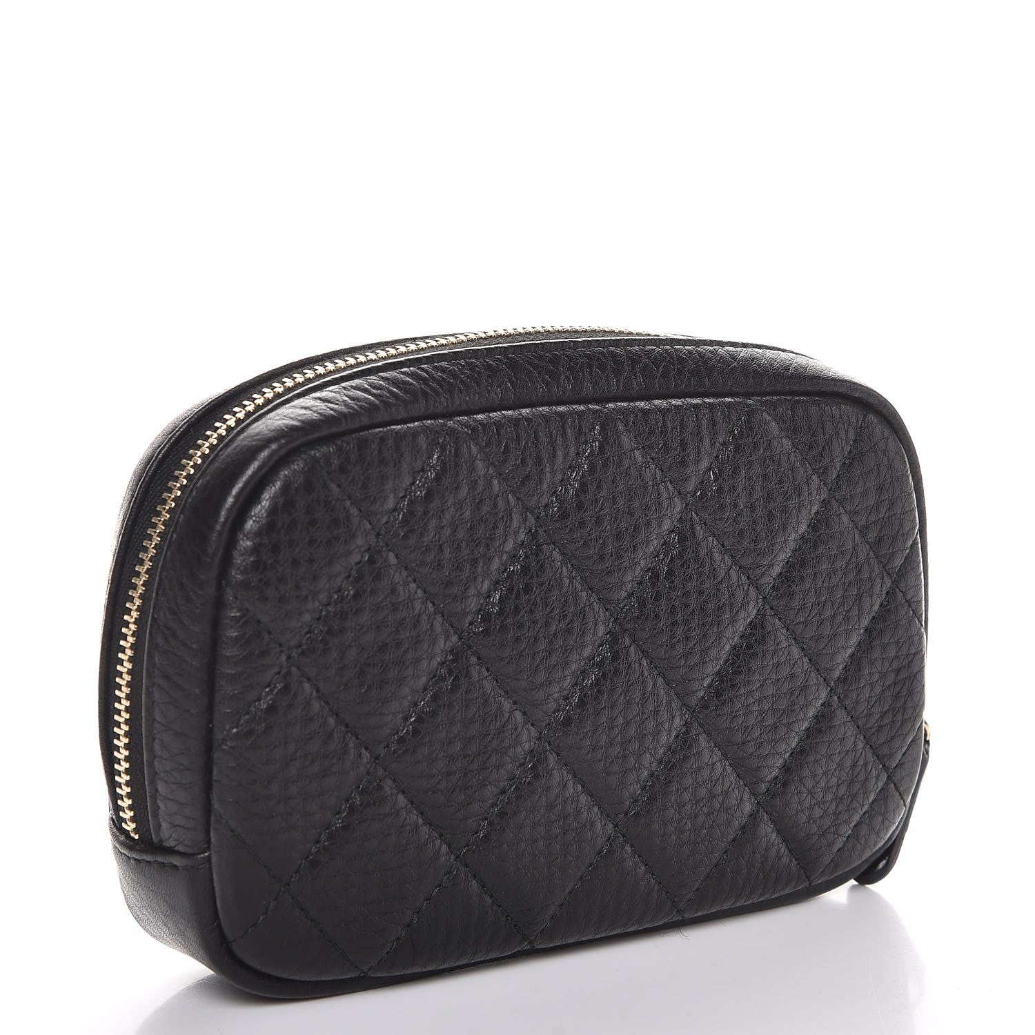 Chanel Grained Calfskin Quilted Small Curvy Pouch Cosmetic Case Black 3 of 8