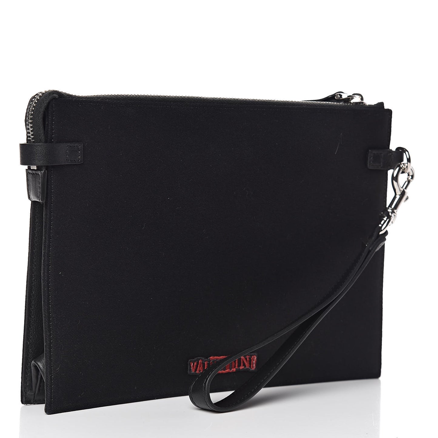 X JAMIE REID Cotton Canvas Embroidered Wristlet Zip Wristlet Pouch Black
