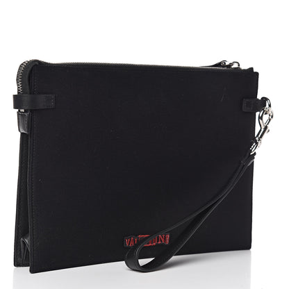 Valentino Garavani X JAMIE REID Cotton Canvas Embroidered Wristlet Zip Wristlet Pouch Black 3 of 7
