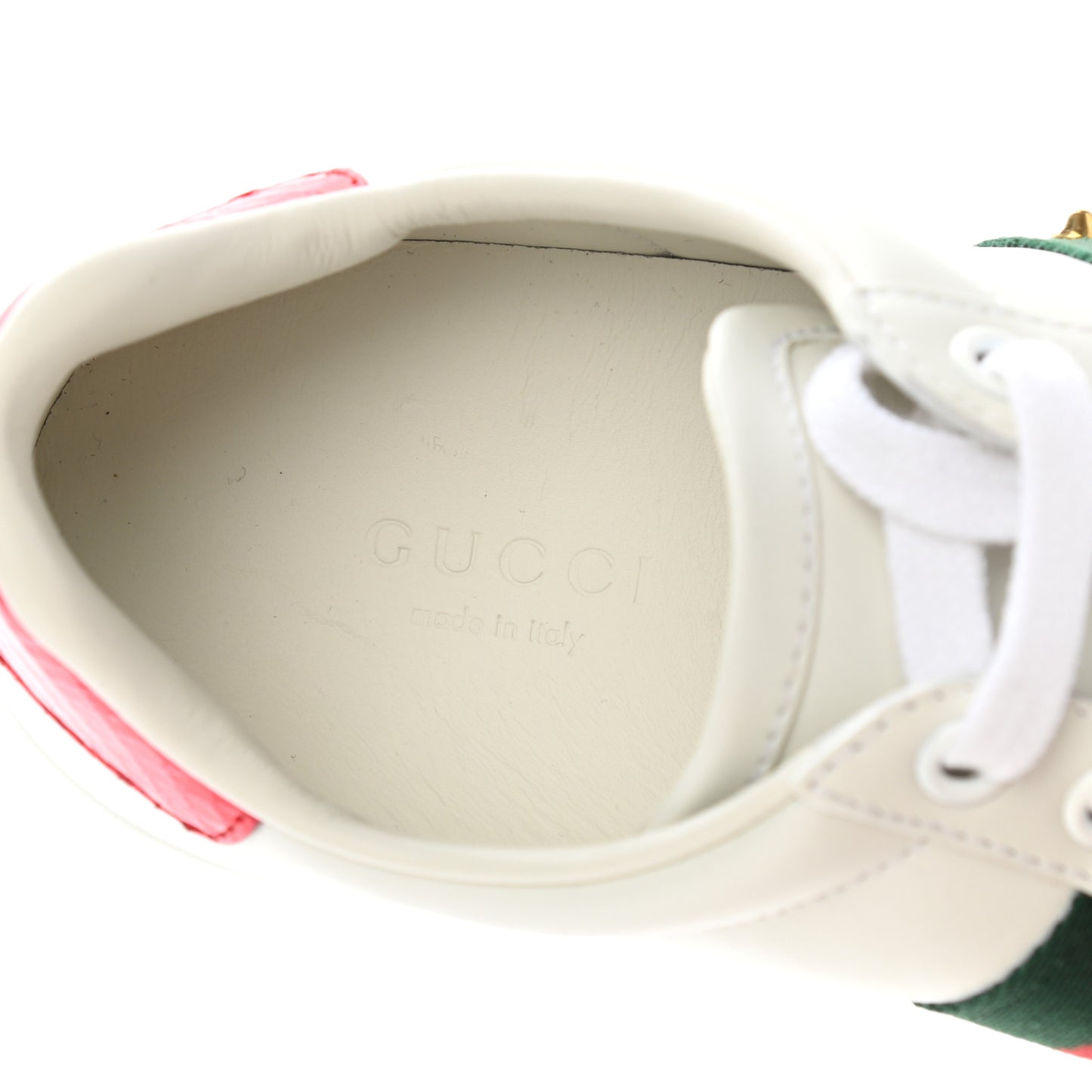 Calfskin Web Pearl Studded Womens Ace Sneakers 35.5 White