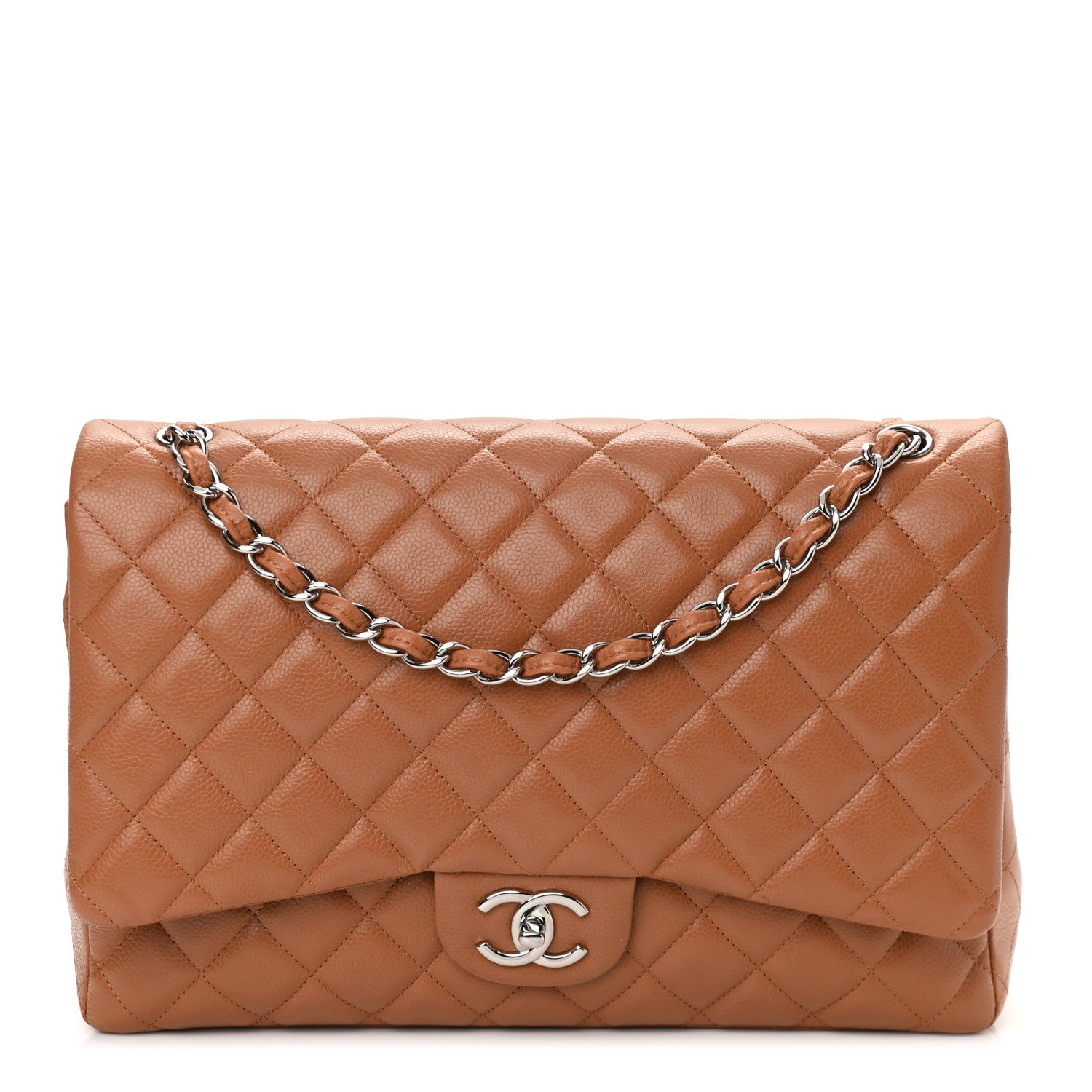 Chanel Caviar Quilted Maxi Double Flap Light Brown 1 of 9