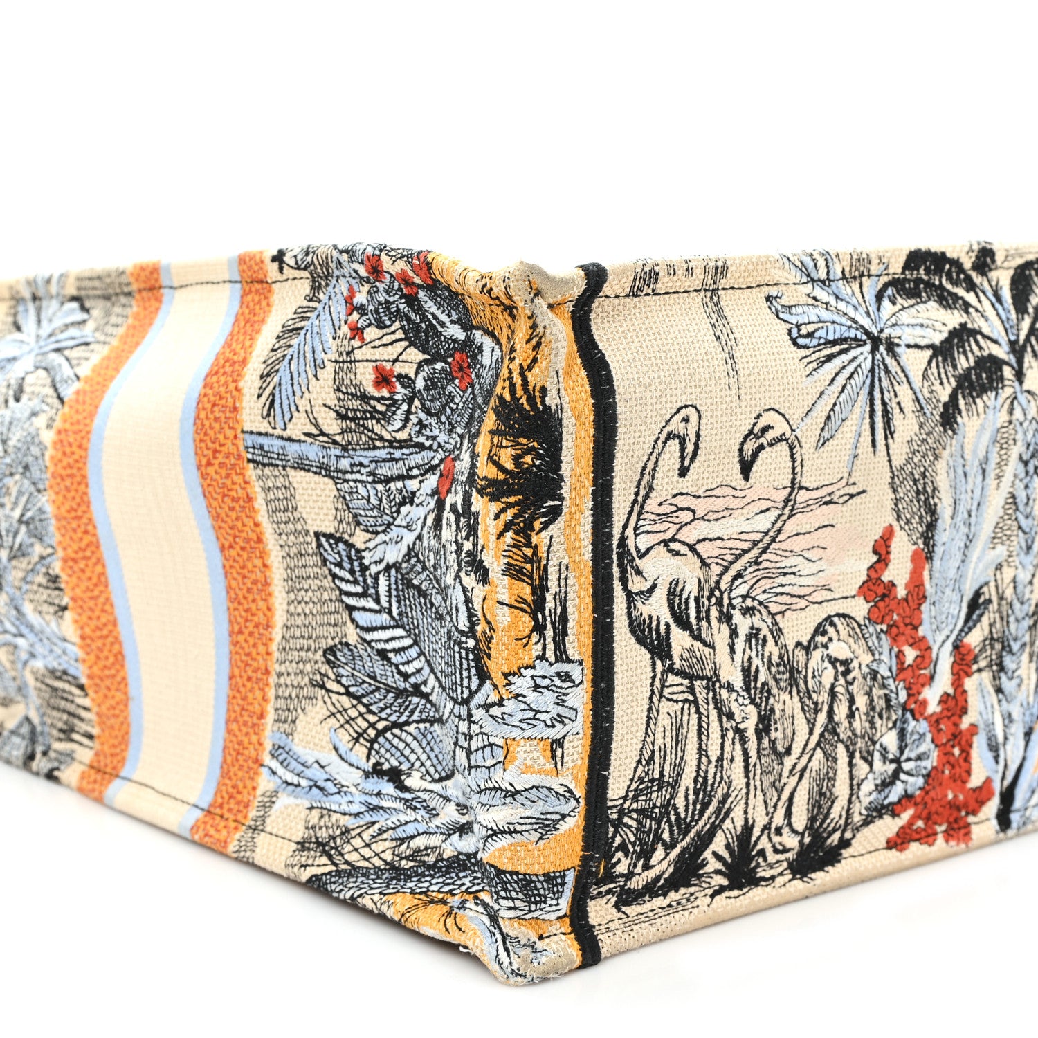 Christian Dior Canvas Embroidered Toile De Jouy Tropicalia Large Book Tote Denim Blue 9 of 13