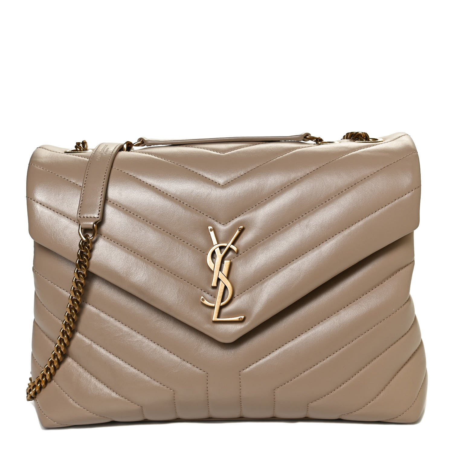 Saint Laurent Calfskin Y Quilted Monogram Medium Loulou Chain Satchel Dark Latte 1 of 11