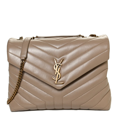 Saint Laurent Calfskin Y Quilted Monogram Medium Loulou Chain Satchel Dark Latte 1 of 11