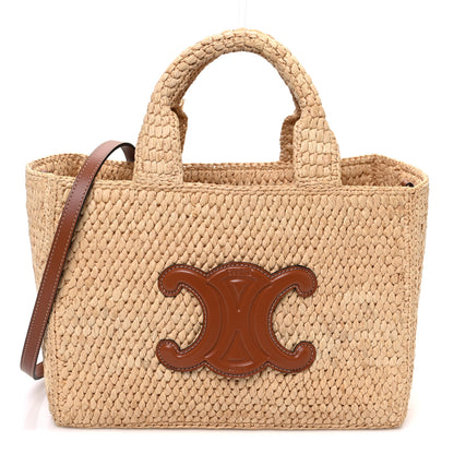 Celine Raffia Calfskin Triomphe Small Cabas Thais Tan 1 of 12