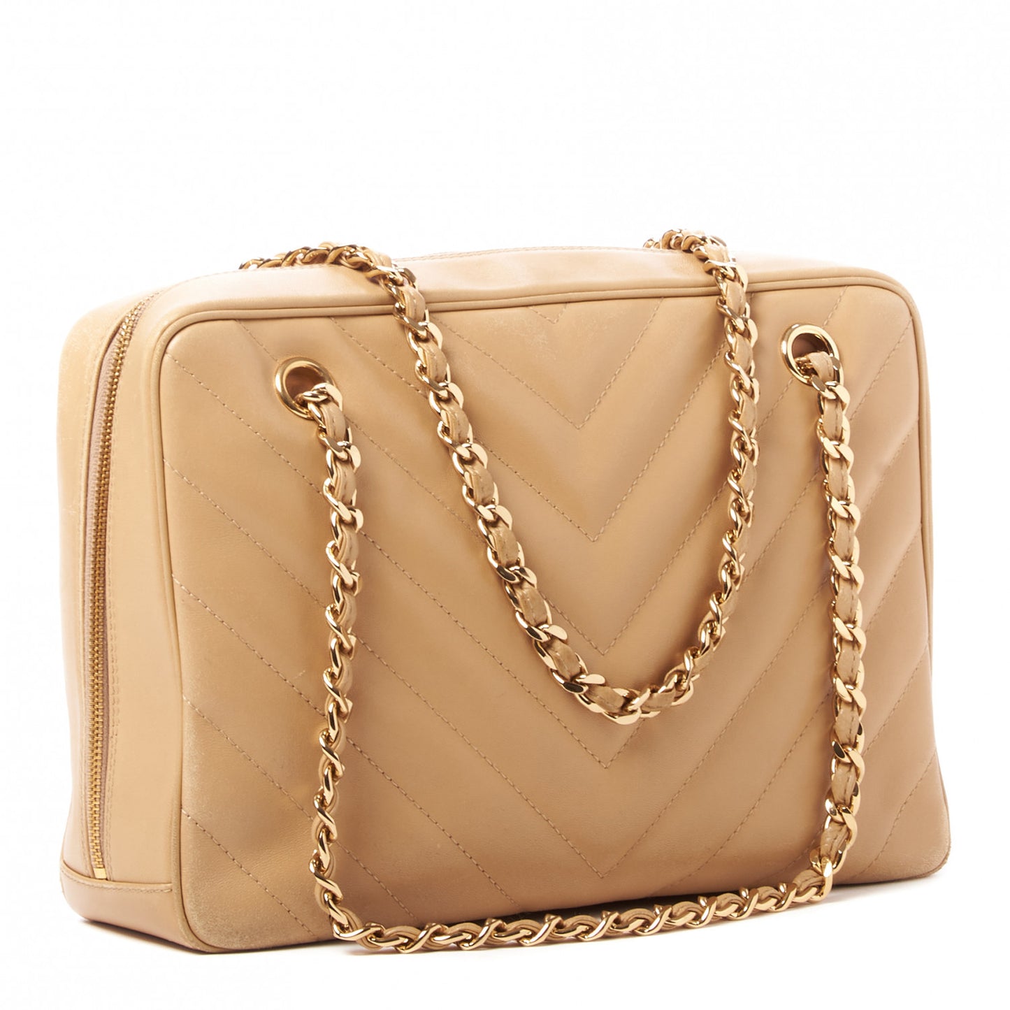 Lambskin Chevron Quilted Camera Case Beige