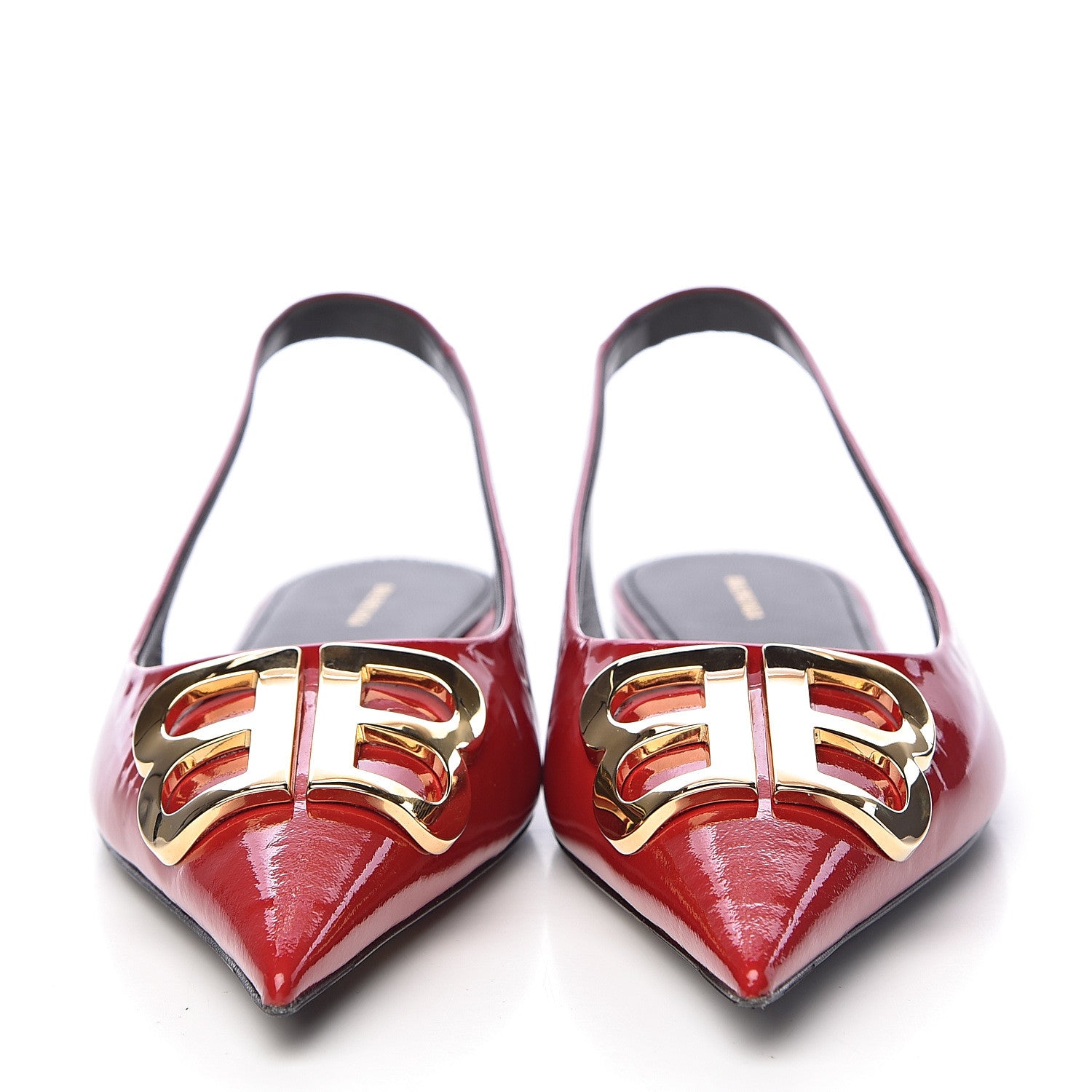Balenciaga Patent BB Knife Pointy Toe Slingback Flats 38.5 Rouge Cardinal 2 of 10