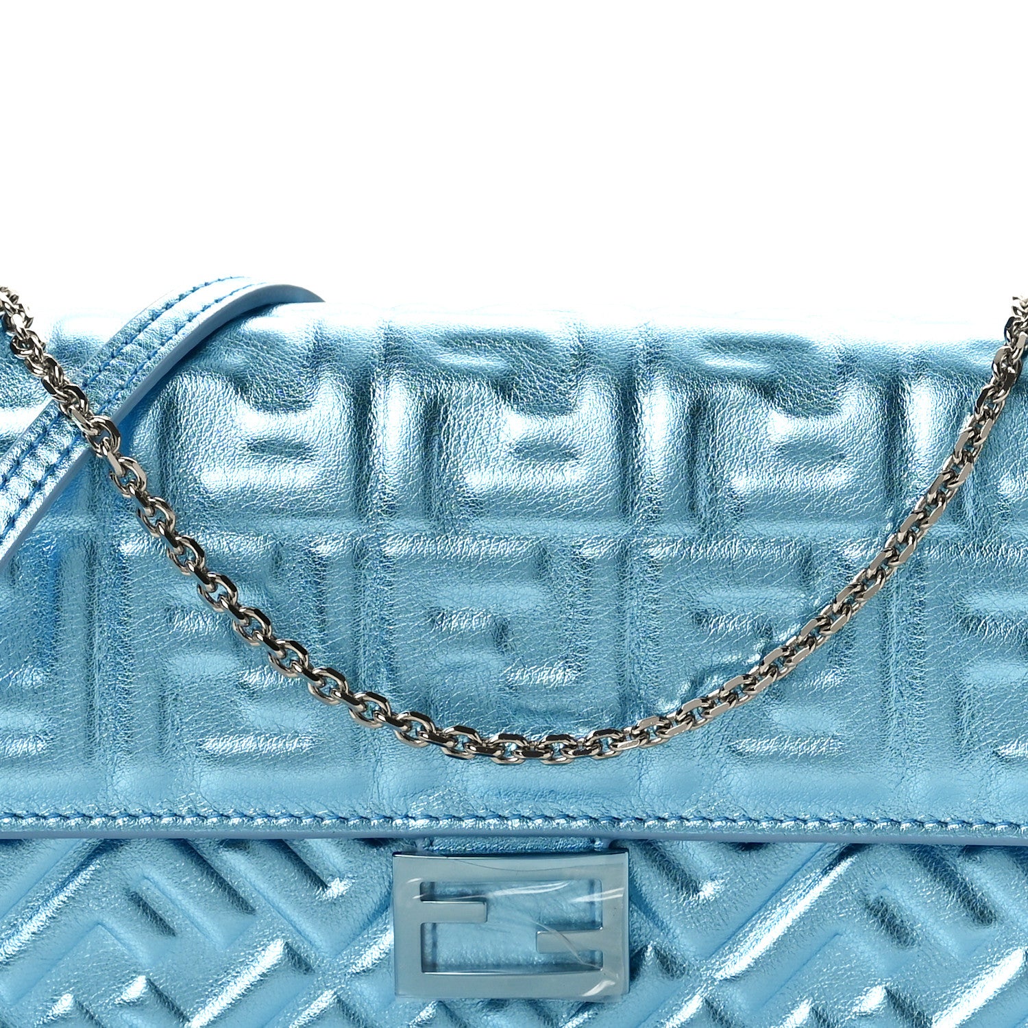 Fendi Metallic Nappa Matisse FF Embossed Wallet On Chain Laguna Palladio 7 of 10