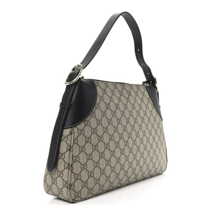 Gucci GG Supreme Monogram Emblem Medium Shoulder Bag Beige Ebony Black 3 of 9