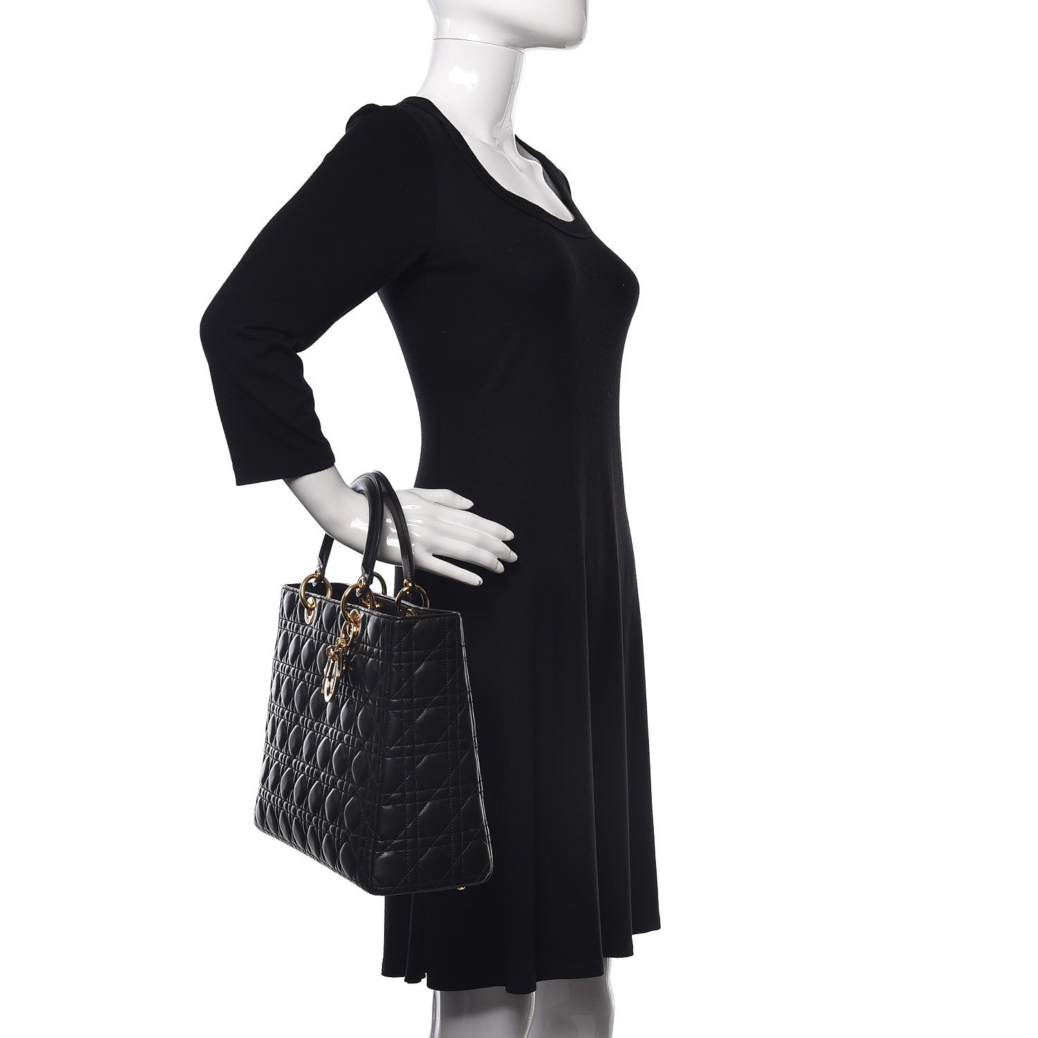 Christian Dior Lambskin Cannage Large Lady Dior Black 2 of 8