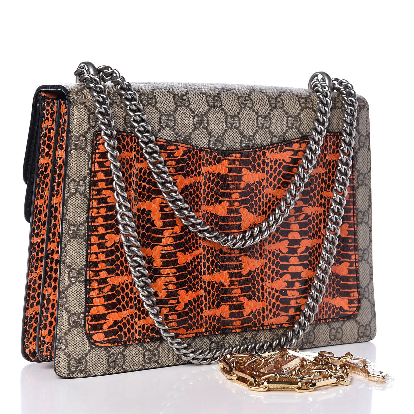 GG Supreme Monogram Snakeskin Elton Embroidered Medium Dionysus Shoulder Bag Beige Orange
