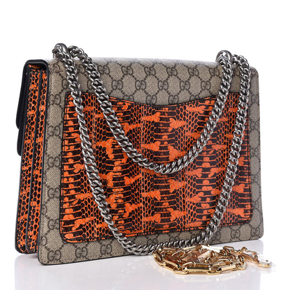 Gucci GG Supreme Monogram Snakeskin Elton Embroidered Medium Dionysus Shoulder Bag Beige Orange 3 of 12