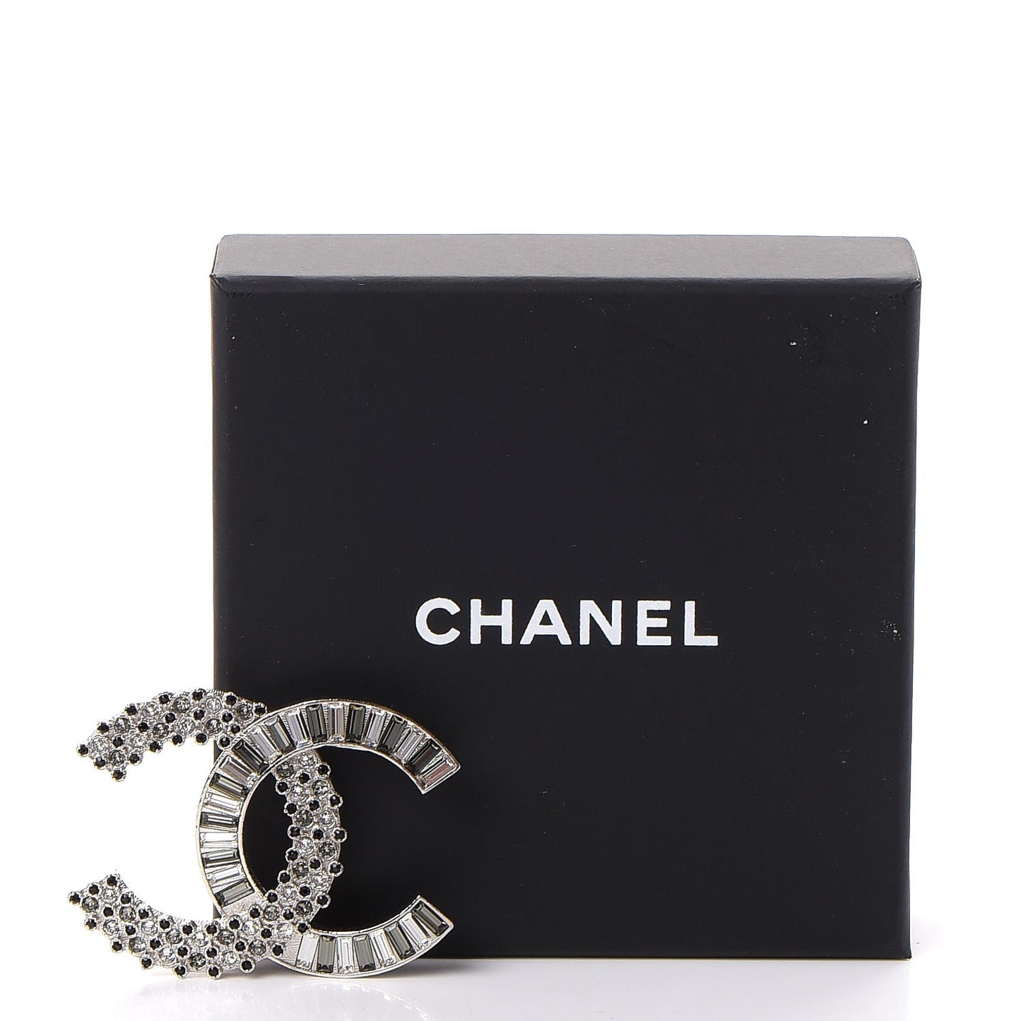 Baguette Crystal CC Brooch Silver Black