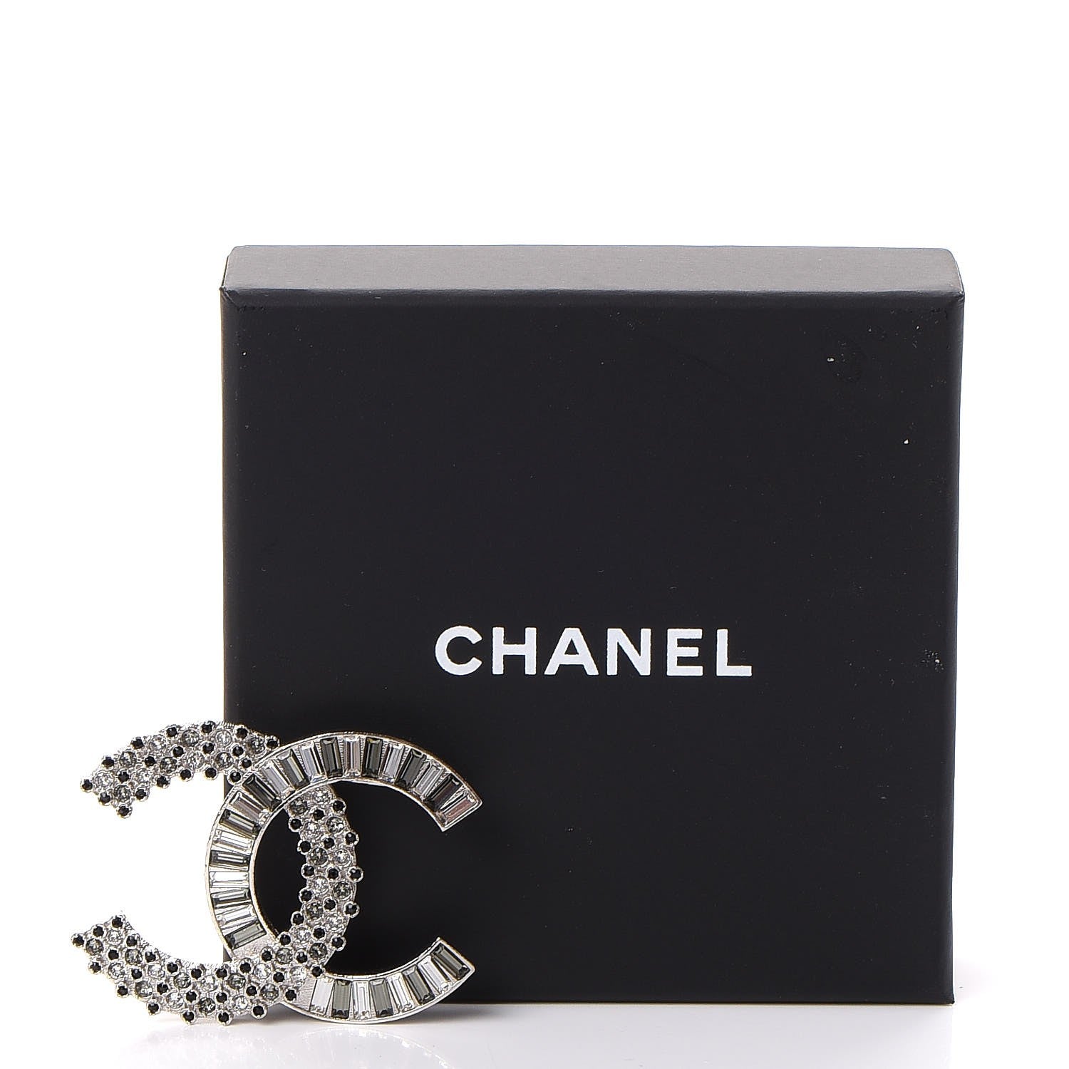 Chanel Baguette Crystal CC Brooch Silver Black 5 of 5
