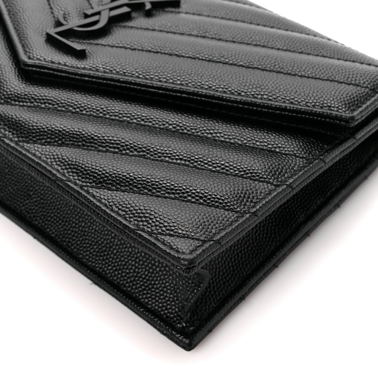 Grain De Poudre Matelasse Chevron Monogram Monochrome Envelope Chain Wallet Black
